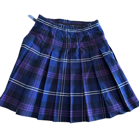 SCOTTISH HIGHLAND The KILT Y 10 PURPLE BLUE WHITE TARTAN PLAID SKIRT Belt Strap - Picture 5 of 6